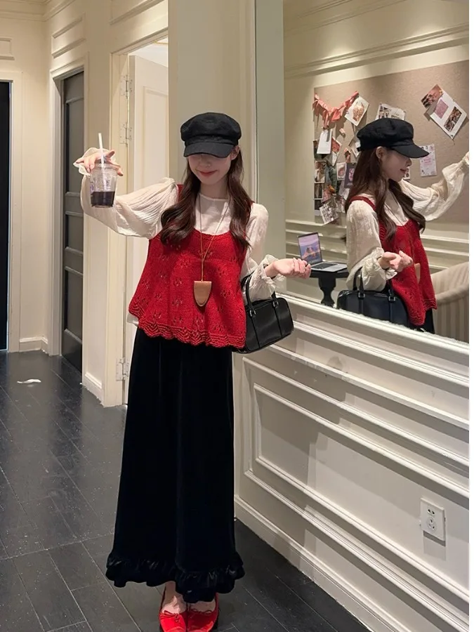 plus Size Knitted Hollow out Strap Vest Shirt Women's High Waist Skirt Three Piece Set Fashionable Commute Korean Style
plus Size Knitted Hollow out Strap Vest Shirt Women's High Waist Skirt Three Piece Set Fashionable Commute Korean Style