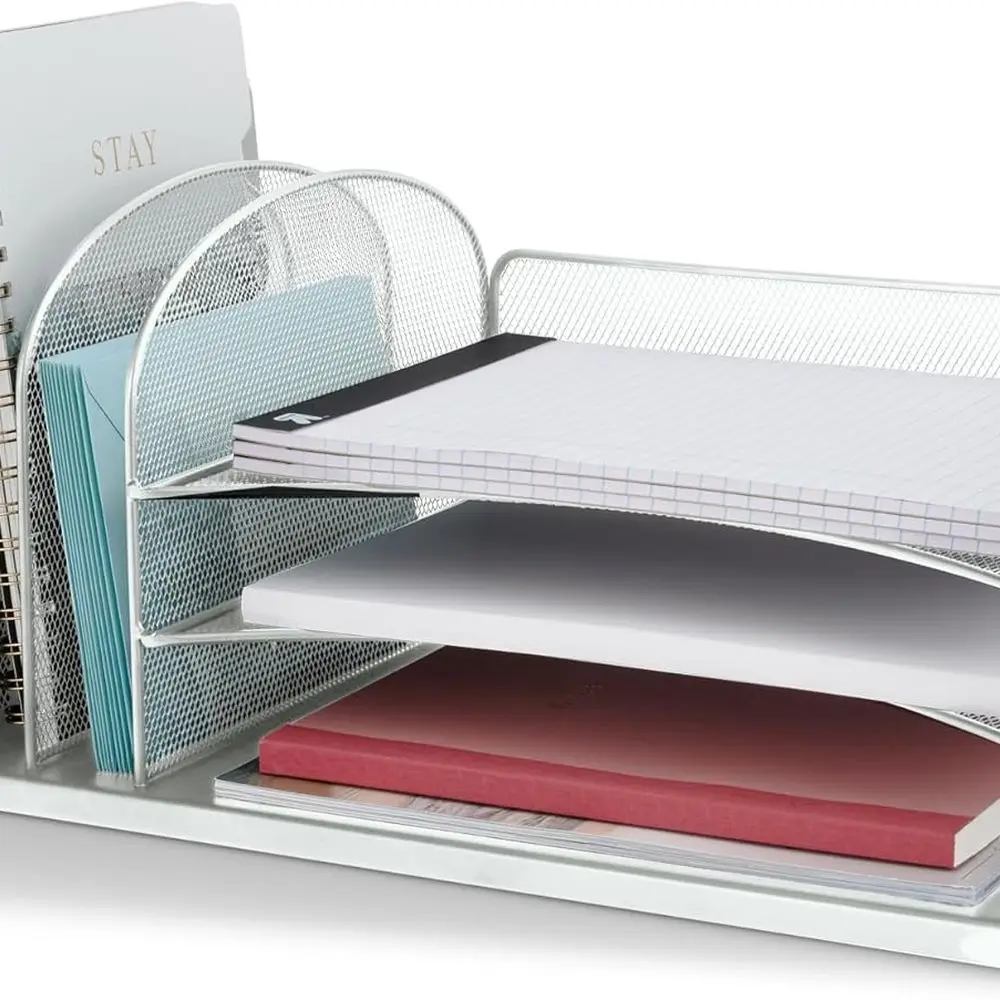 Настольный органайзер с 3 горизонтальными и 3 вертикальными подносами, прочная стальная конструкция, серебристый
Настольный органайзер с 3 горизонтальными и 3 вертикальными подносами, прочная стальная конструкция, серебристый