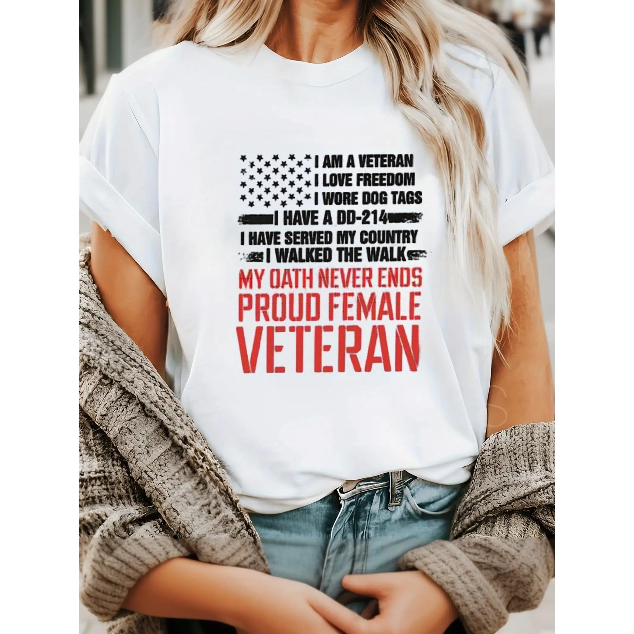1pc Women'S Vintage T-Shirt, Proud Female Veteran T-Shirt, Memorial Day Gift For Women, 100%, Crew Neck Design, Loose And Comfor
1pc Women'S Vintage T-Shirt, Proud Female Veteran T-Shirt, Memorial Day Gift For Women, 100%, Crew Neck Design, Loose And Comfor