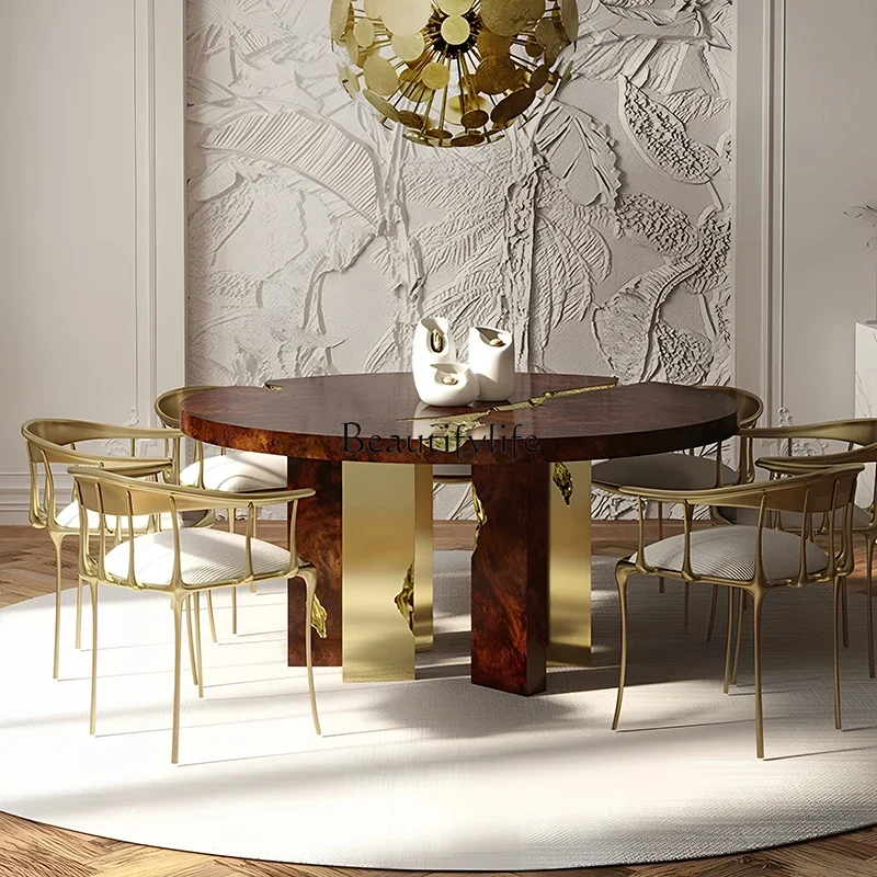 yj21 Italian Style Light Luxury Dining Table Stainless Steel Solid Wood Round Dining Table Living Room Creative Art Round Shape
yj21 Italian Style Light Luxury Dining Table Stainless Steel Solid Wood Round Dining Table Living Room Creative Art Round Shape