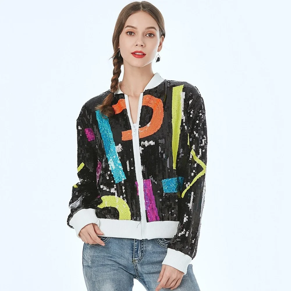 Mwqwiss European Women's Baseball Jacket Shiny Sequins Letters Embroidery Long Sleeve Outerwear Loose Cardigan Zip-up Jackets
Mwqwiss European Women's Baseball Jacket Shiny Sequins Letters Embroidery Long Sleeve Outerwear Loose Cardigan Zip-up Jackets