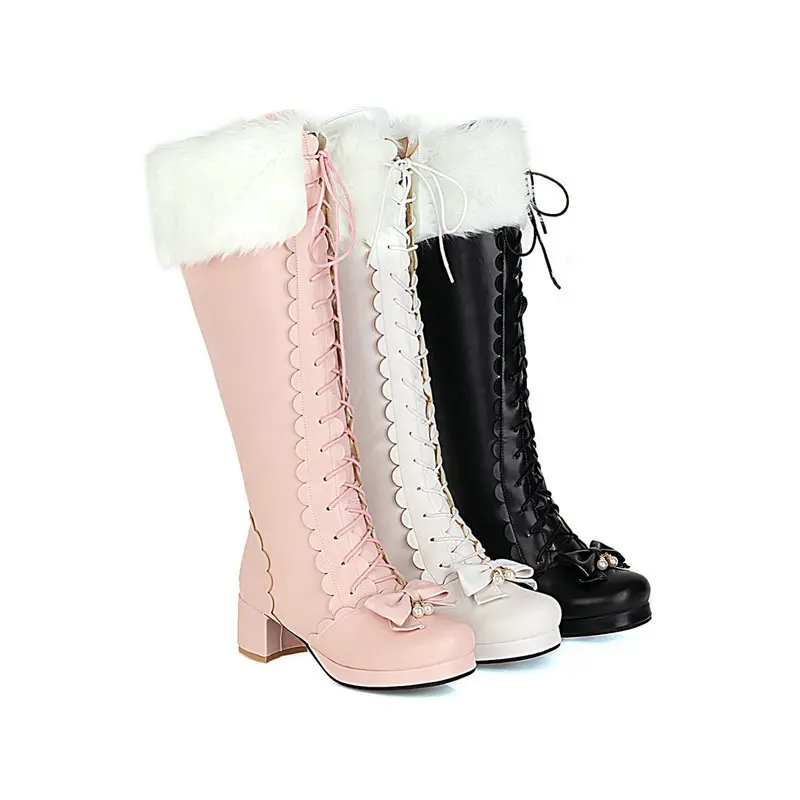 Fashion Princess High Knee Boots Winter Shoes Woman Bowknot Chunky Heel Lolita Shoes Side Zipper Girls Boots Large Size 30-43
Fashion Princess High Knee Boots Winter Shoes Woman Bowknot Chunky Heel Lolita Shoes Side Zipper Girls Boots Large Size 30-43