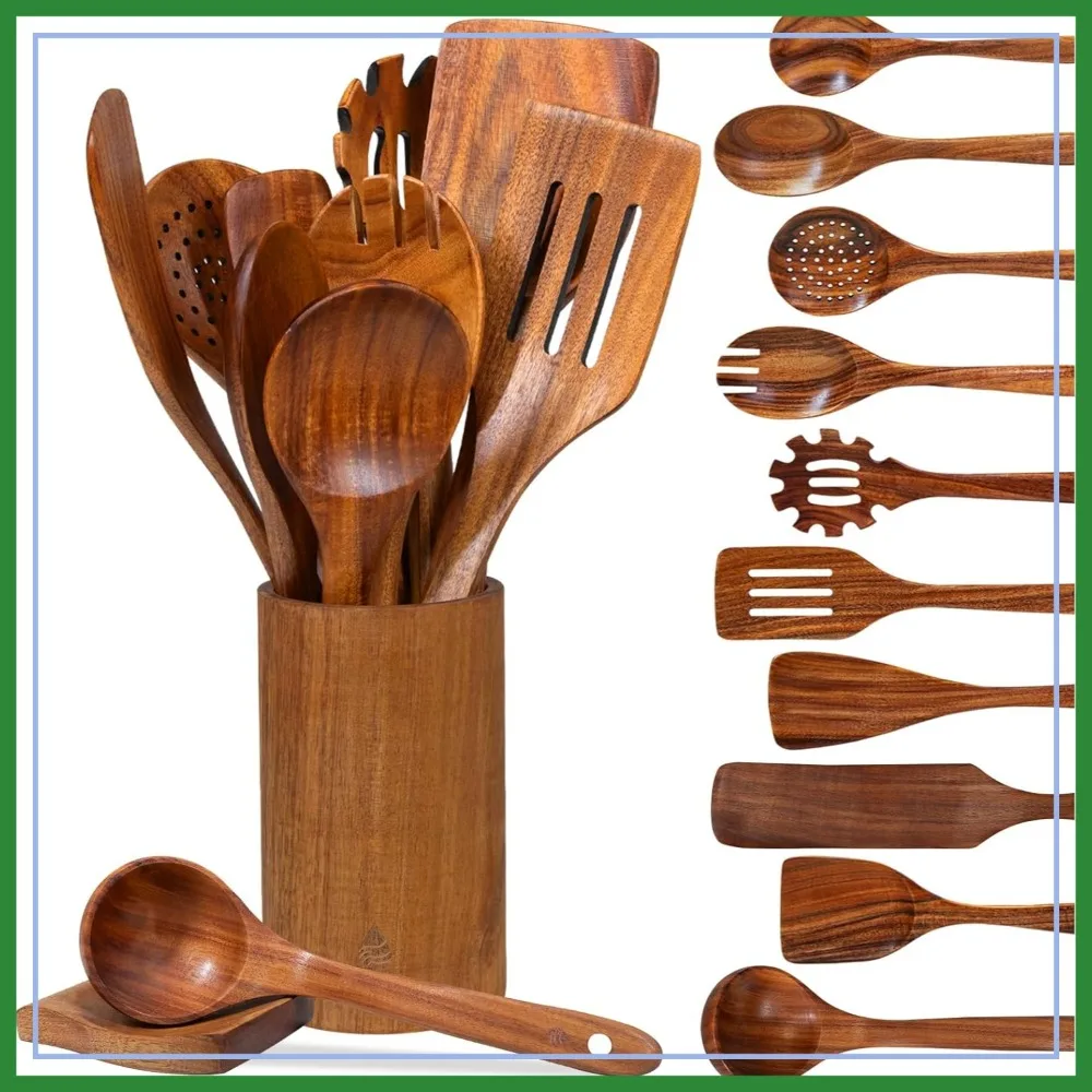12 Piece Wooden Spoons for Cooking, Natural Teak Utensils Set, Handmade Kitchen Tool with Holder, Nonstick & Comfort Grip
12 Piece Wooden Spoons for Cooking, Natural Teak Utensils Set, Handmade Kitchen Tool with Holder, Nonstick & Comfort Grip