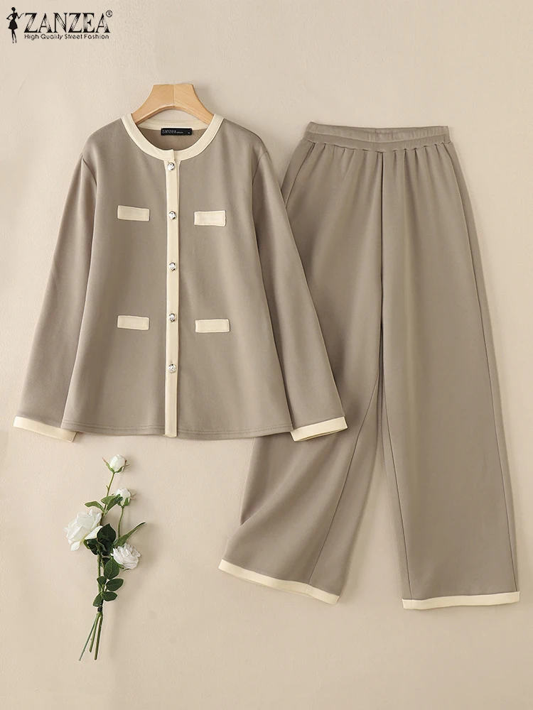ZANZEA Elegant Women 2PC Fleece Terry Pant Sets 2025 Spring Autumn Wide-Leg Pant & Round Neck Long Sleeve Top Contrast Trim Suit
ZANZEA Elegant Women 2PC Fleece Terry Pant Sets 2025 Spring Autumn Wide-Leg Pant & Round Neck Long Sleeve Top Contrast Trim Suit