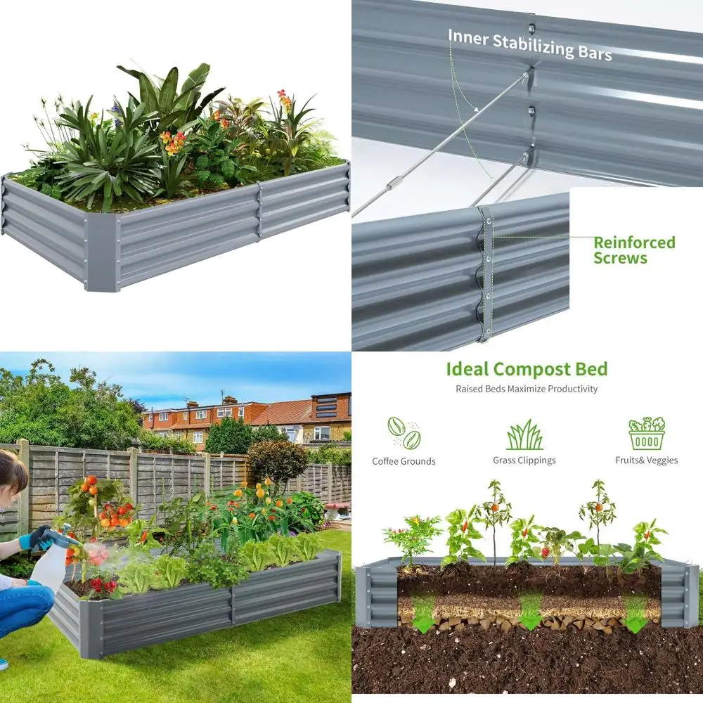 6x3x1ft Galvanized Raised Garden Bed for Vegetables - Large Outdoor Metal Planter in Modern Grey
6x3x1ft Galvanized Raised Garden Bed for Vegetables - Large Outdoor Metal Planter in Modern Grey