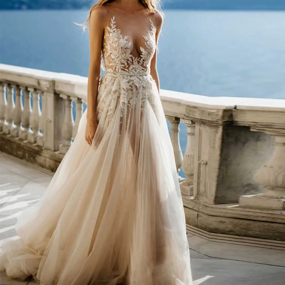 Customized Sexy Illusion Backless Wedding Dress Shiny Sequins Appliques Dress For Bride Long Bridal Gown Robe De Mariée
Customized Sexy Illusion Backless Wedding Dress Shiny Sequins Appliques Dress For Bride Long Bridal Gown Robe De Mariée