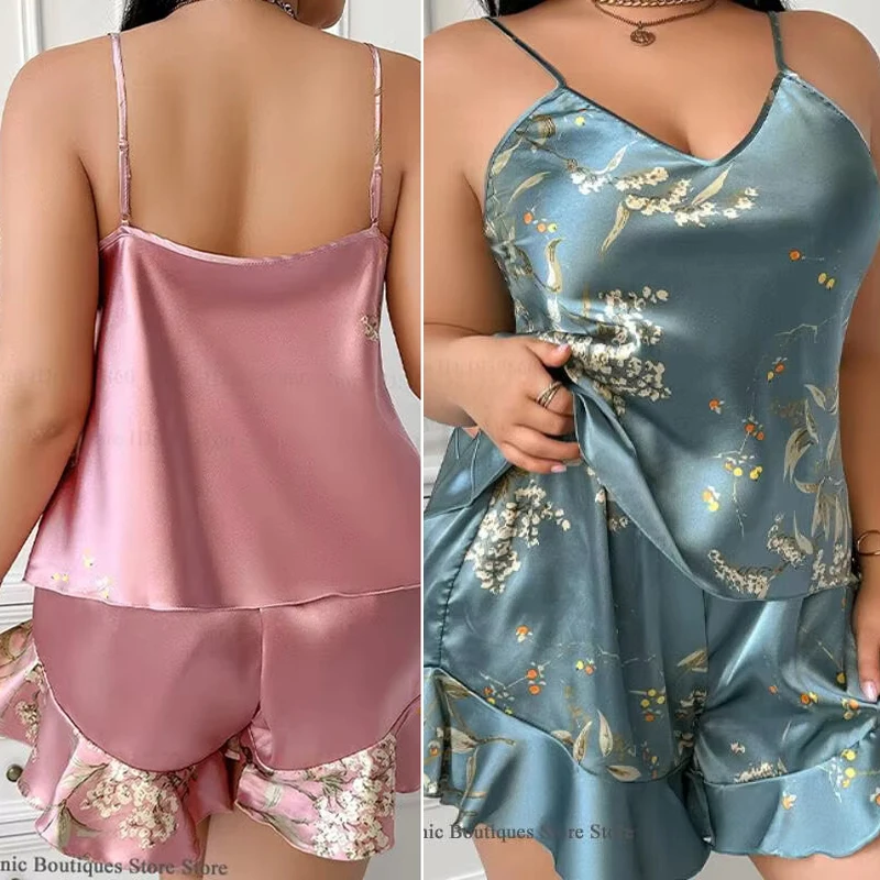 Женские пижамы PLUS SIZE, топ и шорты на бретелях, комплект из 2 предметов, сексуальный пижамный костюм на подтяжках, нижнее белье с цветочным принтом, атласная домашняя одежда
Женские пижамы PLUS SIZE, топ и шорты на бретелях, комплект из 2 предметов, сексуальный пижамный костюм на подтяжках, нижнее белье с цветочным принтом, атласная домашняя одежда