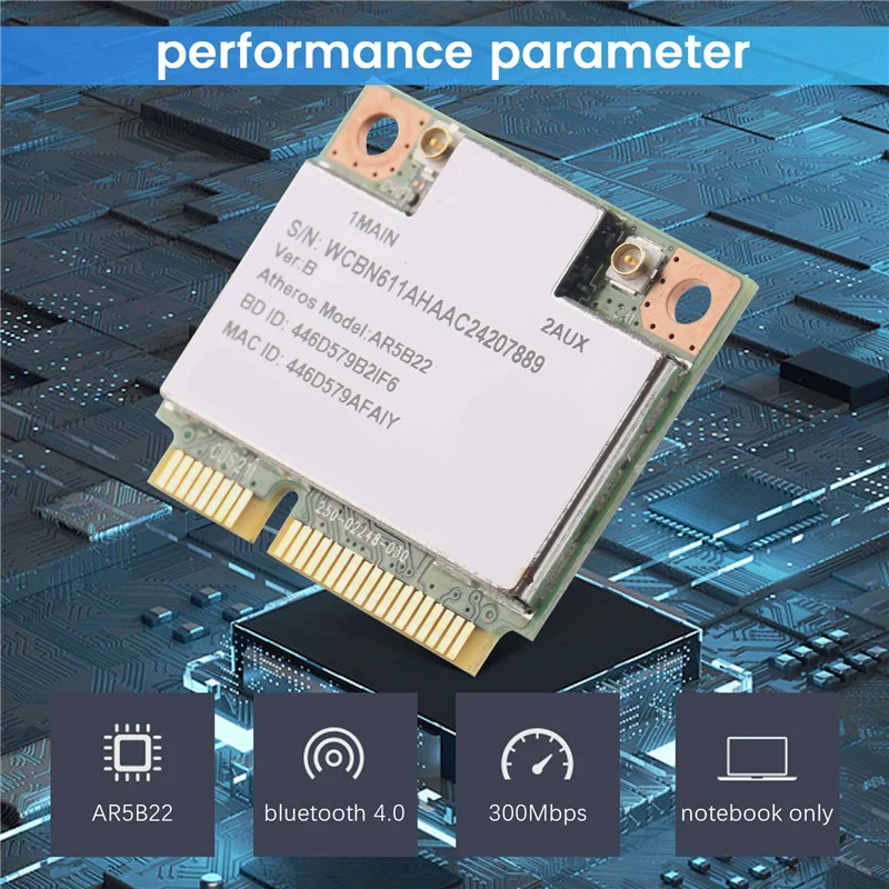 HOT SALE AR9462 AR5B22 WB222 Half Mini PCIe 300Mbps+Bluetooth4.0 WLAN Wifi Wireless Card
HOT SALE AR9462 AR5B22 WB222 Half Mini PCIe 300Mbps+Bluetooth4.0 WLAN Wifi Wireless Card