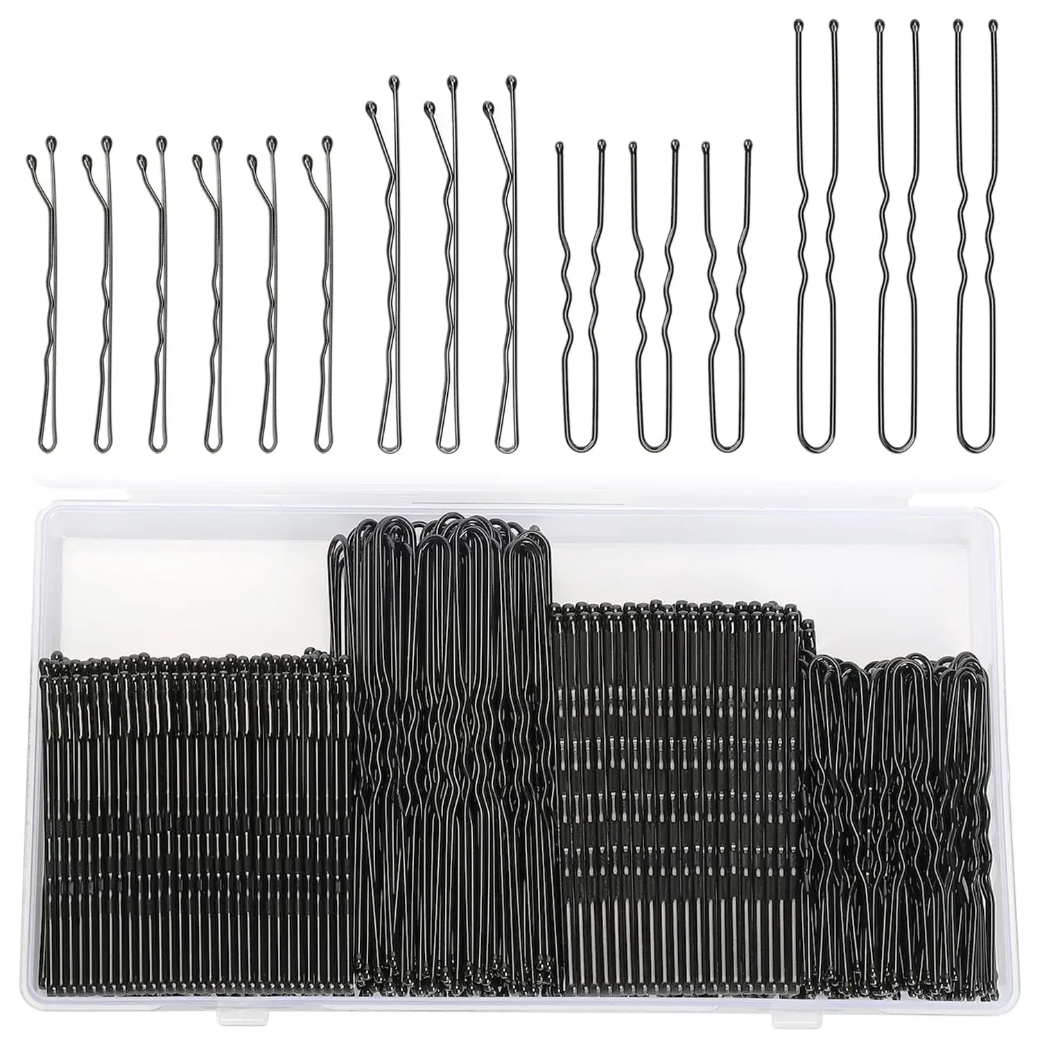 250 Pcs Black Hair Pins Set with Storage Box, Wavy & U-Shaped Bobby Pins for All Hair Types, Women and Girls
250 Pcs Black Hair Pins Set with Storage Box, Wavy & U-Shaped Bobby Pins for All Hair Types, Women and Girls