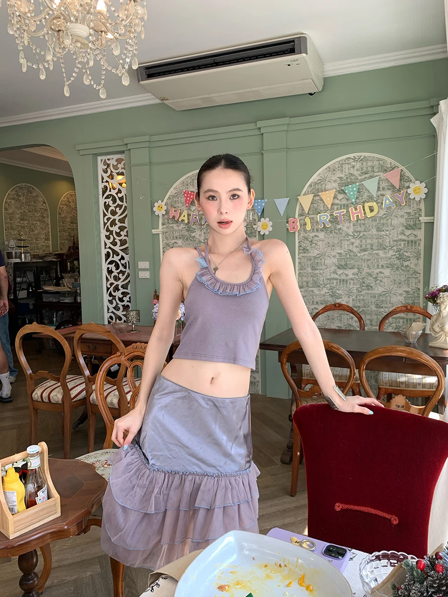 Summer Women's Lace Trim ort Strap Vest Skirt Set Casual Sle High Waist Asymmetric Skirt Two Piece Set Purple Label
Summer Women's Lace Trim ort Strap Vest Skirt Set Casual Sle High Waist Asymmetric Skirt Two Piece Set Purple Label