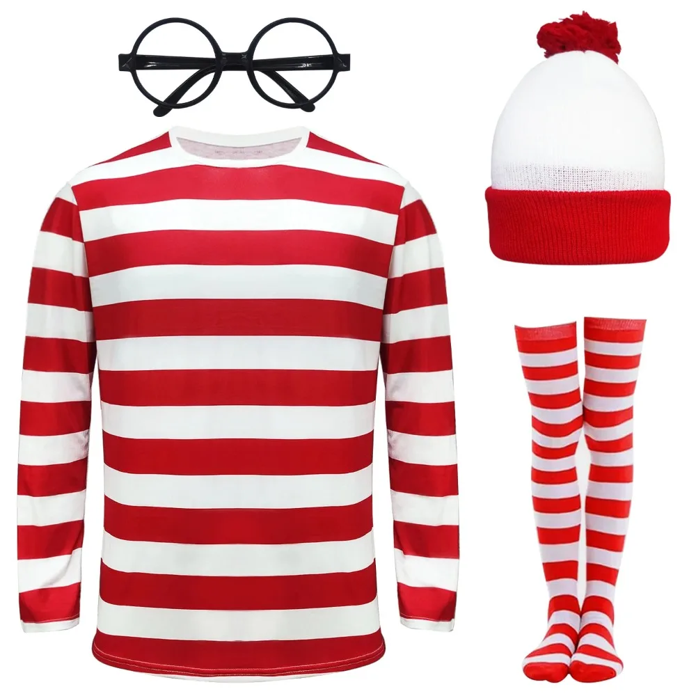 Anime Cosplay Costume Men Women Red White Striped Tops Hat Eyeglass Gloves Role Play Children Suit Halloween Clothes
Anime Cosplay Costume Men Women Red White Striped Tops Hat Eyeglass Gloves Role Play Children Suit Halloween Clothes