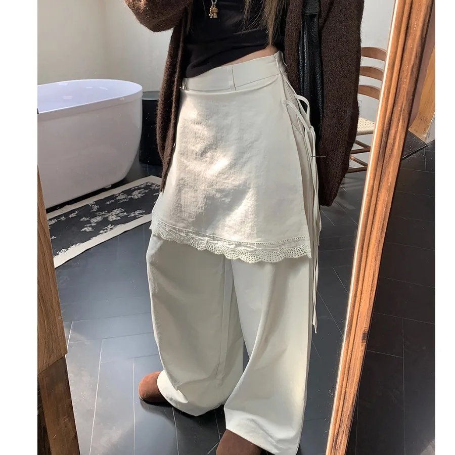 White Lace Splice Casual Pants Straight Leg Wide Leg Commute Sle Polyester Fiber 00% Two-Piece Look Fake Wrap around Waist
White Lace Splice Casual Pants Straight Leg Wide Leg Commute Sle Polyester Fiber 00% Two-Piece Look Fake Wrap around Waist