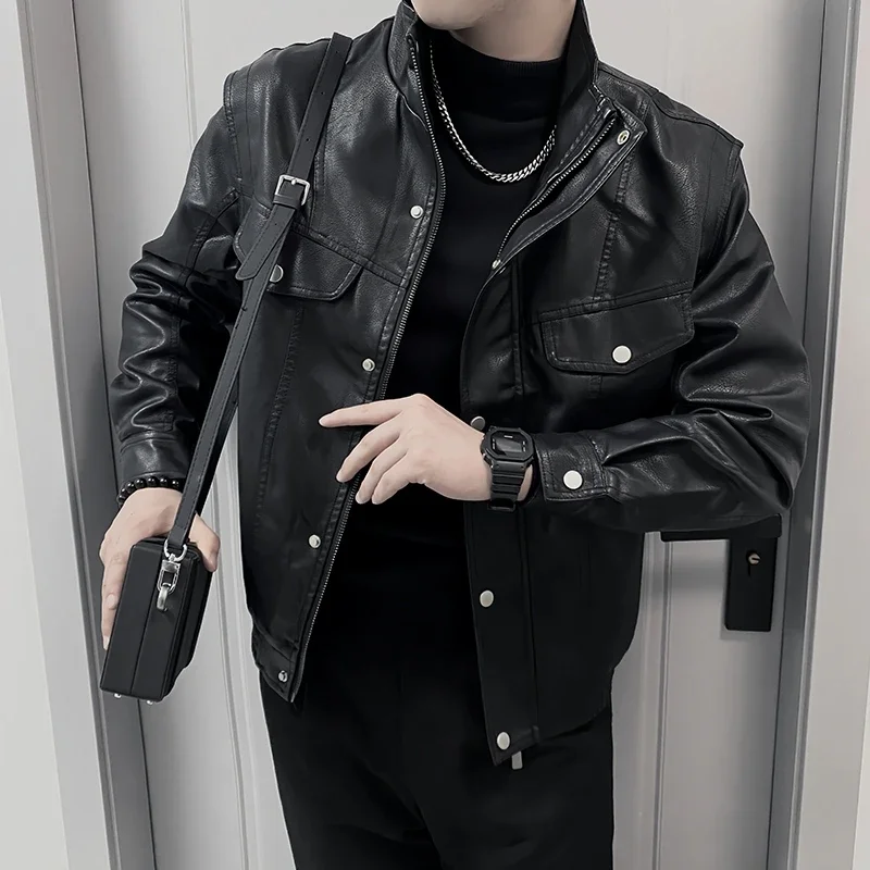 Autumn Mens Leather Jacket High-quality Loose Stand Collar PU Jacket Anti-wind Motorcycle Jackets Tops Trend Social Streetwear
Autumn Mens Leather Jacket High-quality Loose Stand Collar PU Jacket Anti-wind Motorcycle Jackets Tops Trend Social Streetwear