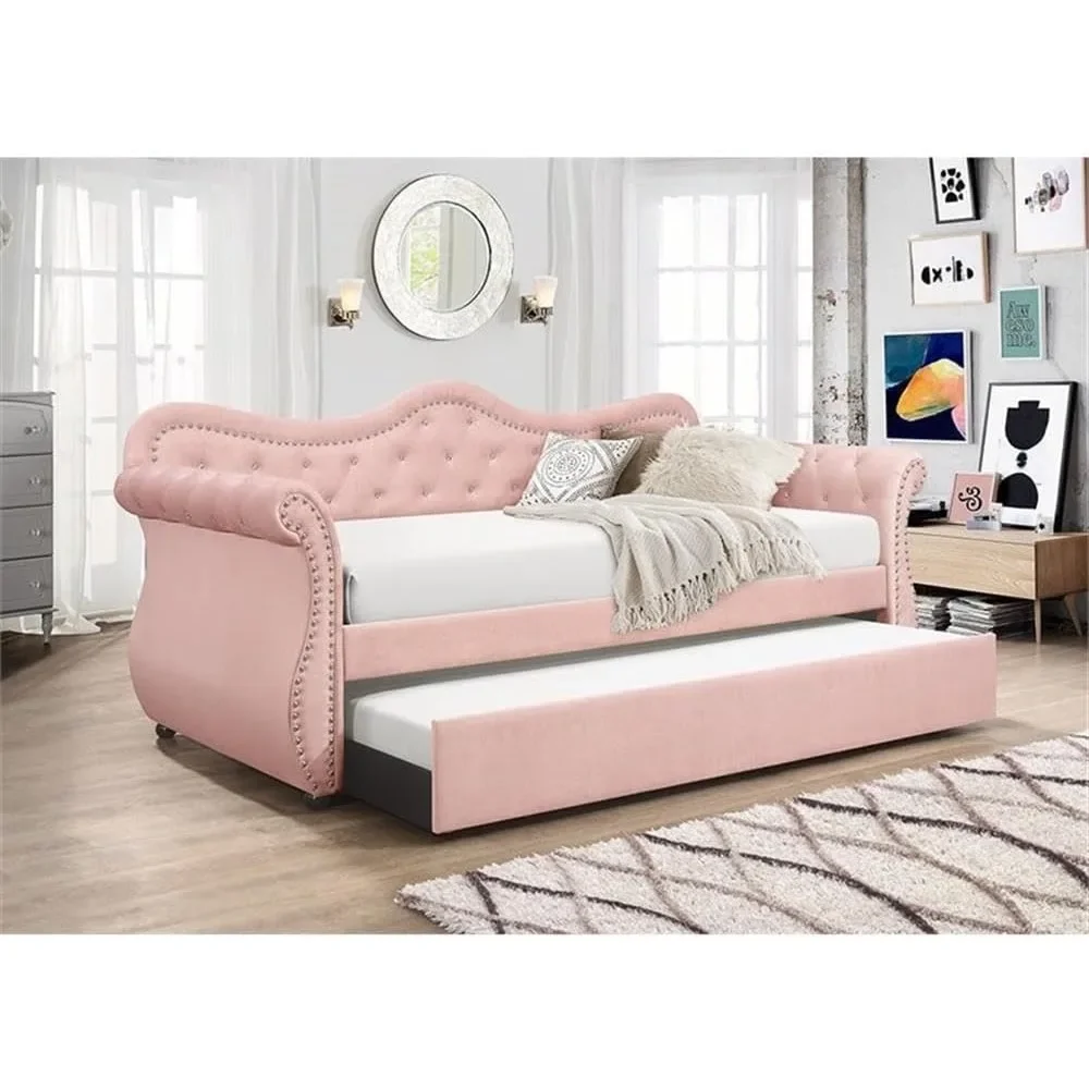 Galaxy Home Abby Luxury Contemporary Design Upholstered Velvet Solid Wood Twin DayBed with Trundle in Pink
Galaxy Home Abby Luxury Contemporary Design Upholstered Velvet Solid Wood Twin DayBed with Trundle in Pink