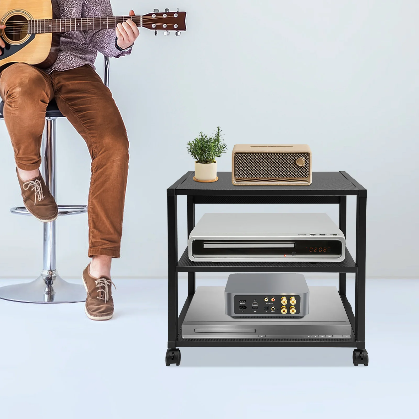 3-Tier Galvanized Steel AV Media Stand with 4 Wheels,Black Rectangular AV Media Stand 50*40*48.5cm for Study Rooms,Kitchens 
3-Tier Galvanized Steel AV Media Stand with 4 Wheels,Black Rectangular AV Media Stand 50*40*48.5cm for Study Rooms,Kitchens
