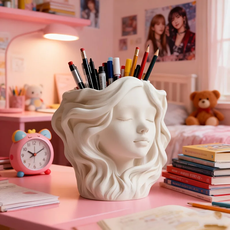 1pcs Gypsum Closed-eye Girl Pen Holder Art Figurine Style Cream White Desktop Stationery Organizer
1pcs Gypsum Closed-eye Girl Pen Holder Art Figurine Style Cream White Desktop Stationery Organizer