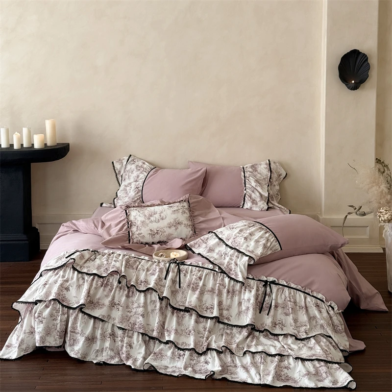 Three-layer Ruffles Bow Princess Bedding Set 1000TC Egyptian Cotton Brushed Duvet Cover Bed Sheet/Fitted Sheet Pillowcases 4Pcs
Three-layer Ruffles Bow Princess Bedding Set 1000TC Egyptian Cotton Brushed Duvet Cover Bed Sheet/Fitted Sheet Pillowcases 4Pcs