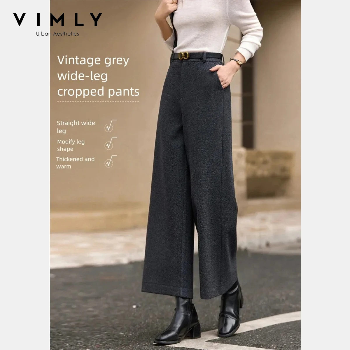 VIMLY Wide Leg Pant Women 2025 Winter Commuting Solid Ankle-Length Zipper Trousers Vintage Fashion Mid-waist Lady Bottoms A3280
VIMLY Wide Leg Pant Women 2025 Winter Commuting Solid Ankle-Length Zipper Trousers Vintage Fashion Mid-waist Lady Bottoms A3280