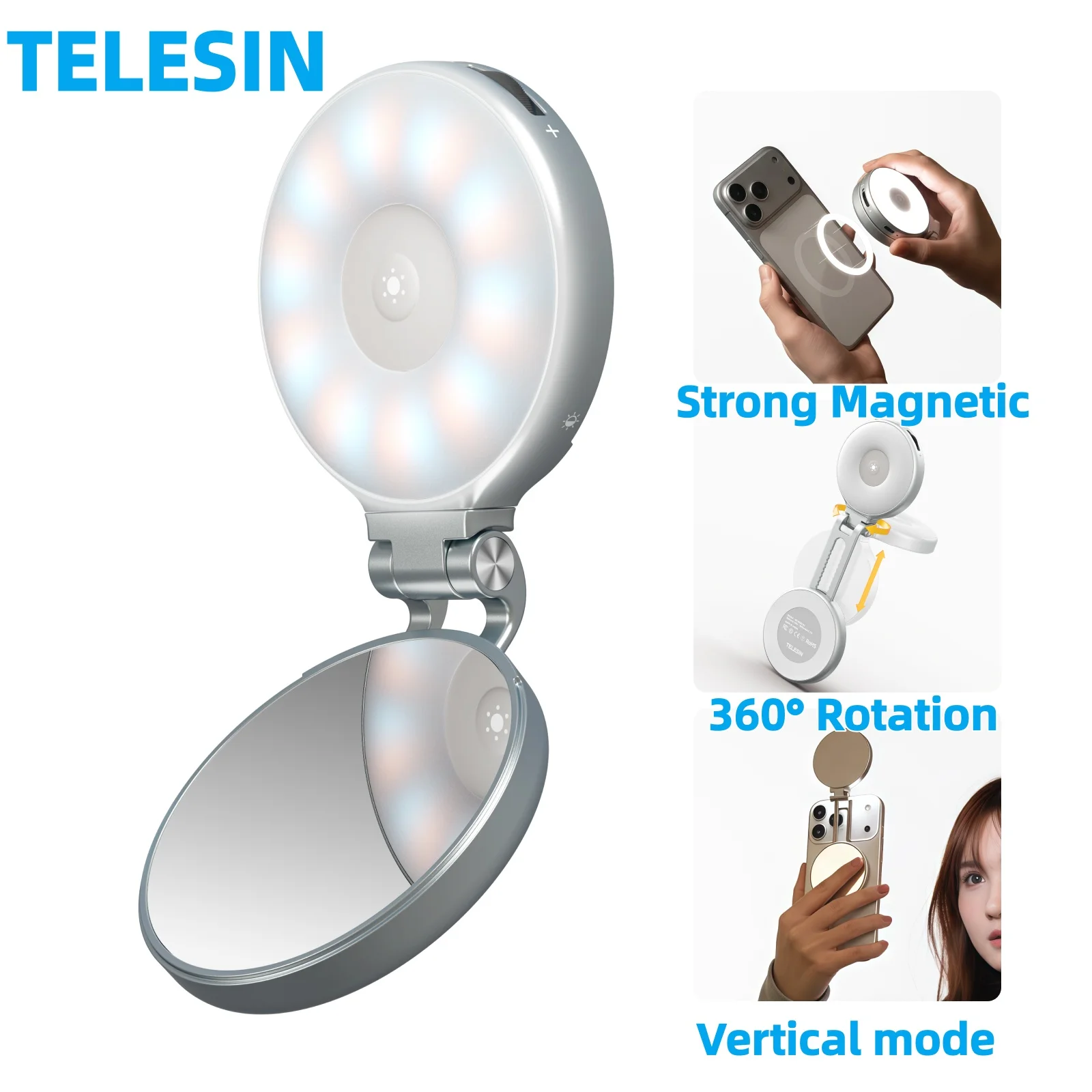TELESIN Smartphone Magnetic RGB Fill Light 360°RGB Selfie Light 3-Axis Adjustable Stand For Iphone XIAOMI HUAWEI SAMSUNG Phone
TELESIN Smartphone Magnetic RGB Fill Light 360°RGB Selfie Light 3-Axis Adjustable Stand For Iphone XIAOMI HUAWEI SAMSUNG Phone