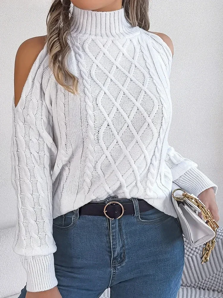 Winter Casual Off Shoulder Knitted Sweater Women High Collar Long Sleeve Pullover Autumn Lady Solid Loose Jumper
Winter Casual Off Shoulder Knitted Sweater Women High Collar Long Sleeve Pullover Autumn Lady Solid Loose Jumper