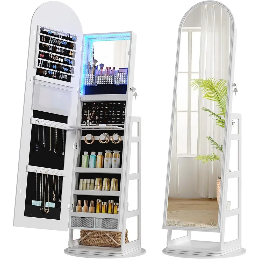 LED Mirror lry Cabinet, 360° Swivel lry Organizer Standing, Arched Wide ull-Length Mirror with Storage Shelves, Interior Mirror,
LED Mirror lry Cabinet, 360° Swivel lry Organizer Standing, Arched Wide ull-Length Mirror with Storage Shelves, Interior Mirror,