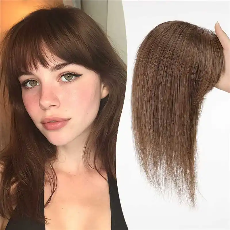100% Real Human Hair Toppers with Bangs Silk Base 3Clip Pieces Brown Straight Human Topper Hairs for Women Hair Extension
100% Real Human Hair Toppers with Bangs Silk Base 3Clip Pieces Brown Straight Human Topper Hairs for Women Hair Extension