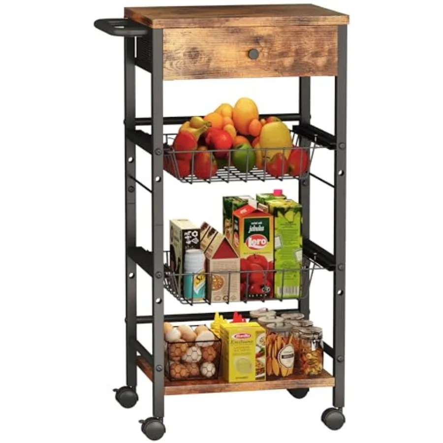 Kitchen Organizer and Storage Cart with Fabric Drawer and Convenient Handle Snack Organizer Cart with 2 Pull-Out Baskets and 2
Kitchen Organizer and Storage Cart with Fabric Drawer and Convenient Handle Snack Organizer Cart with 2 Pull-Out Baskets and 2