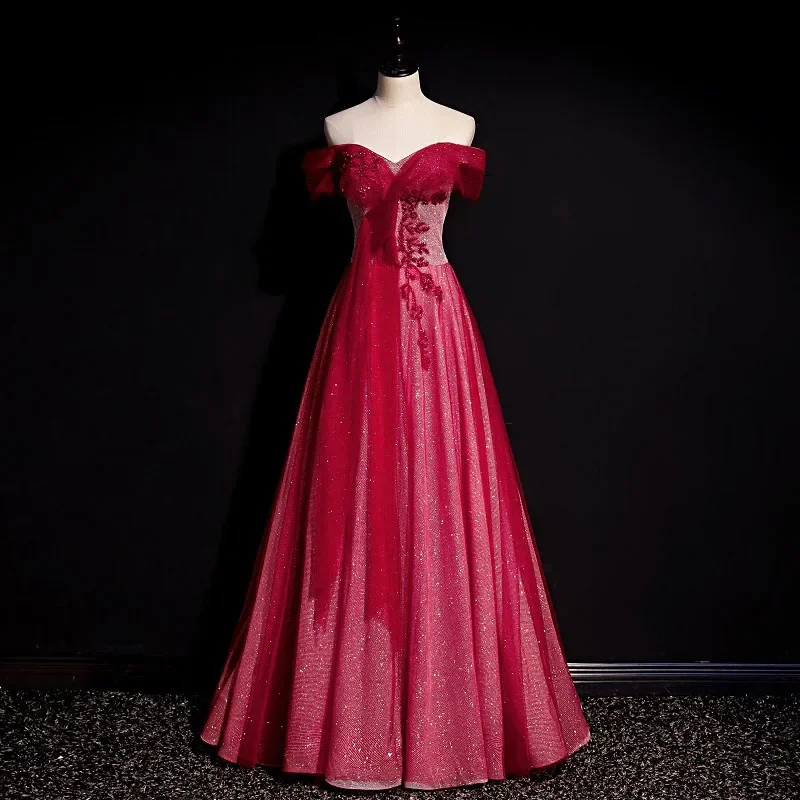 Customized Evening Dress Burgundy Beads Off The Shoulder Appliques Floor-Length A-Line Plus size Woman Party Formal Gown B1268
Customized Evening Dress Burgundy Beads Off The Shoulder Appliques Floor-Length A-Line Plus size Woman Party Formal Gown B1268
