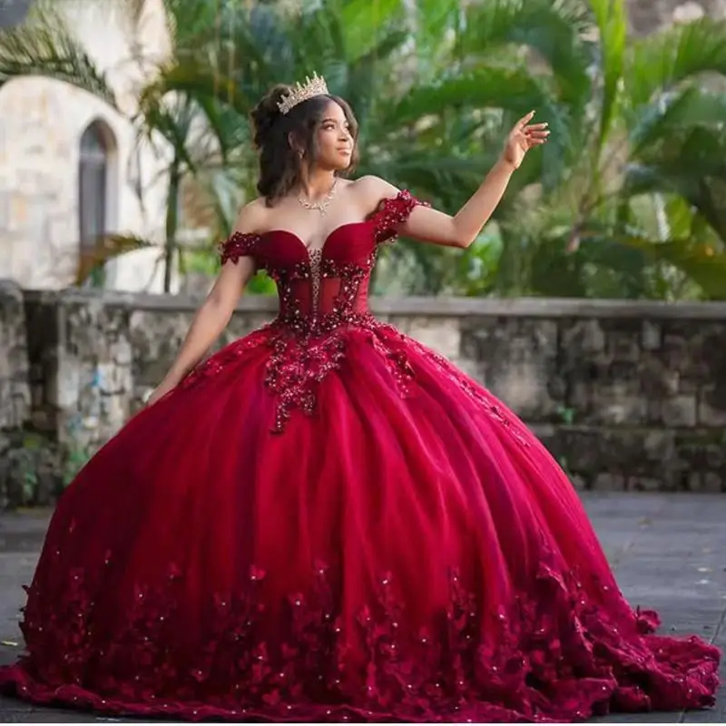 Customized Girls Princess Wine Red Quinceanera Dress Pretty Floral Applique Beading Off Shoulder Corset Sweet 16 Vestido De 15
Customized Girls Princess Wine Red Quinceanera Dress Pretty Floral Applique Beading Off Shoulder Corset Sweet 16 Vestido De 15