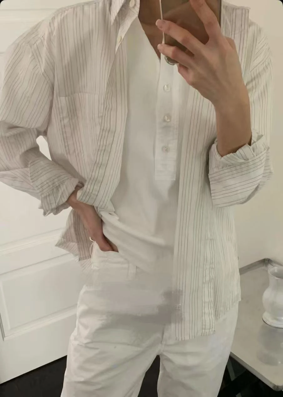 Ele Thin Stripe Long Sve Commuter irt Spring Summer New Arrival Versatile Cotton Blend Collar Button Closure
Ele Thin Stripe Long Sve Commuter irt Spring Summer New Arrival Versatile Cotton Blend Collar Button Closure