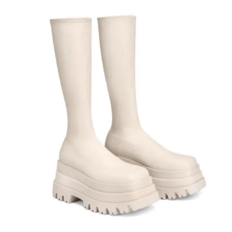 Personal Cake Thick Platform Slip On Stretch Mid Boots 9 cm Wedge High Heels Black Beige Leather Runway High Boots for Woman
Personal Cake Thick Platform Slip On Stretch Mid Boots 9 cm Wedge High Heels Black Beige Leather Runway High Boots for Woman