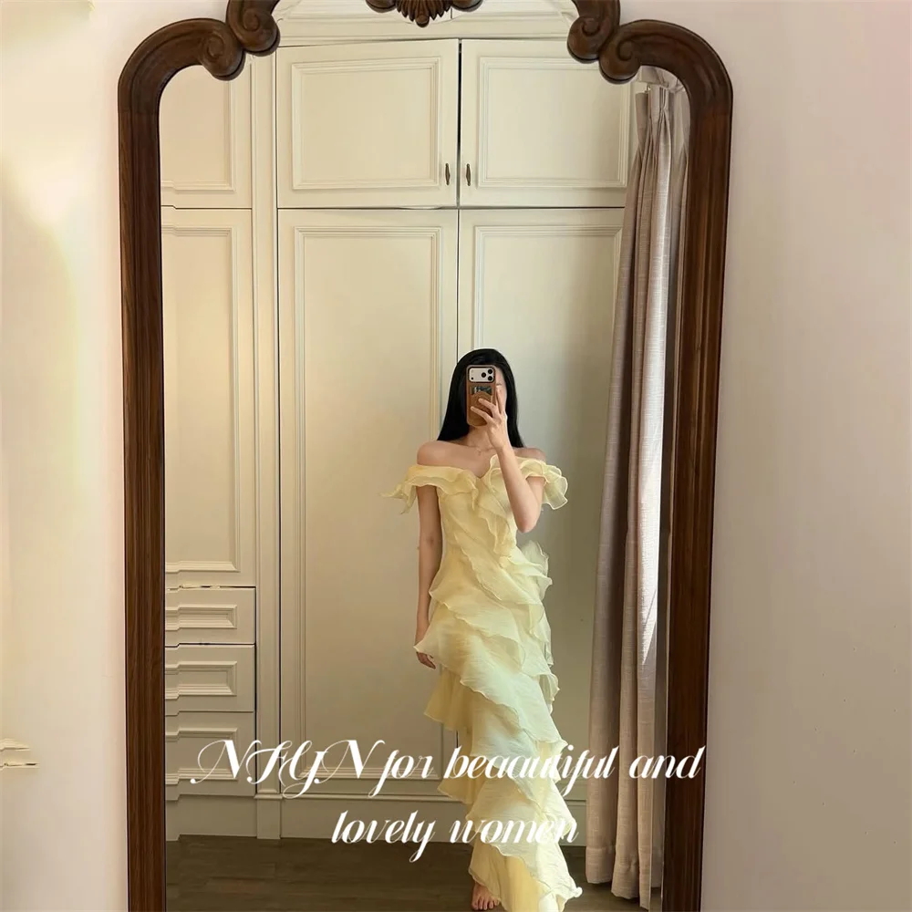 NFYN Butter Yellow Chiffon Party Dresses Off the Shoulder Short Sleeve Evening Dresses Straight Layered فساتين السهرة Customized
NFYN Butter Yellow Chiffon Party Dresses Off the Shoulder Short Sleeve Evening Dresses Straight Layered فساتين السهرة Customized