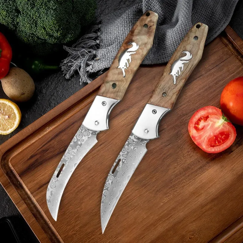 Складной нож с лезвием из дамасской стали, острый нож для чистки овощей, многофункциональный нож с деревянной ручкой для нарезки фруктов, мяса, кухонный нож
Складной нож с лезвием из дамасской стали, острый нож для чистки овощей, многофункциональный нож с деревянной ручкой для нарезки фруктов, мяса, кухонный нож