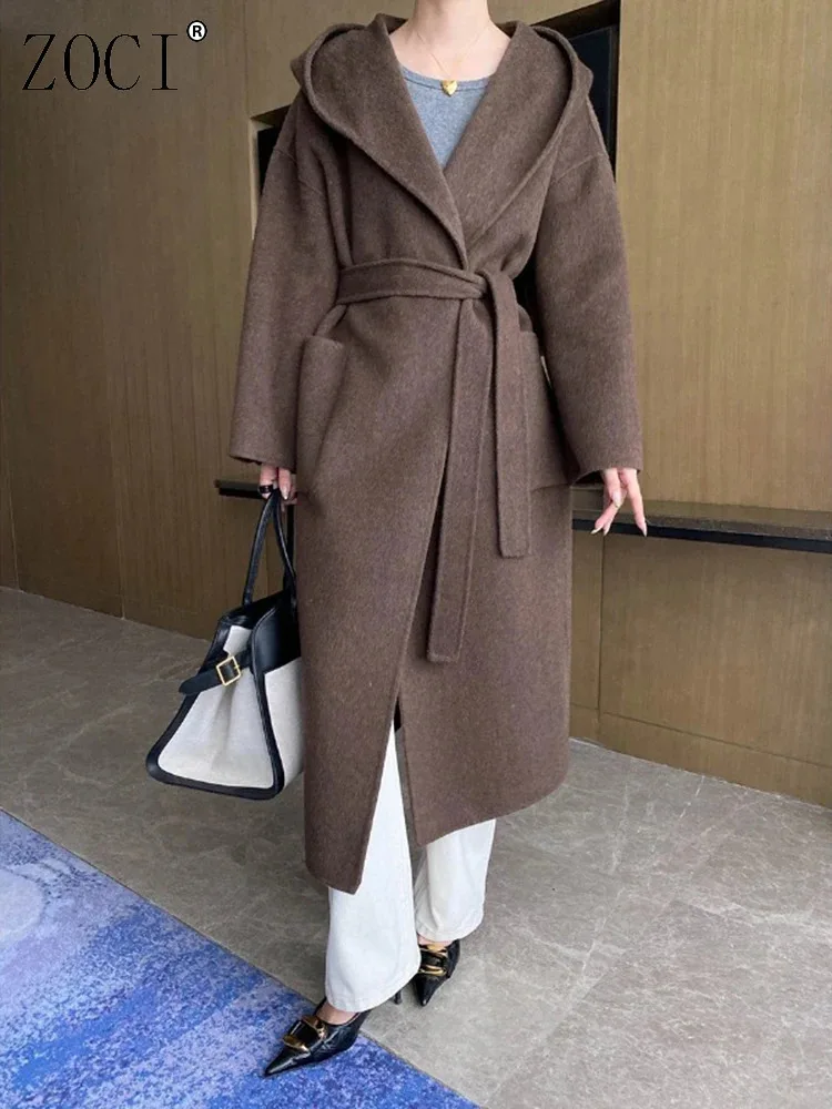 ZOCI Elegant Hooded Wool Coats For Women Blet Gathered Waist Long Outwear Warm Female Clothing 2024 Winter New FC1192
ZOCI Elegant Hooded Wool Coats For Women Blet Gathered Waist Long Outwear Warm Female Clothing 2024 Winter New FC1192