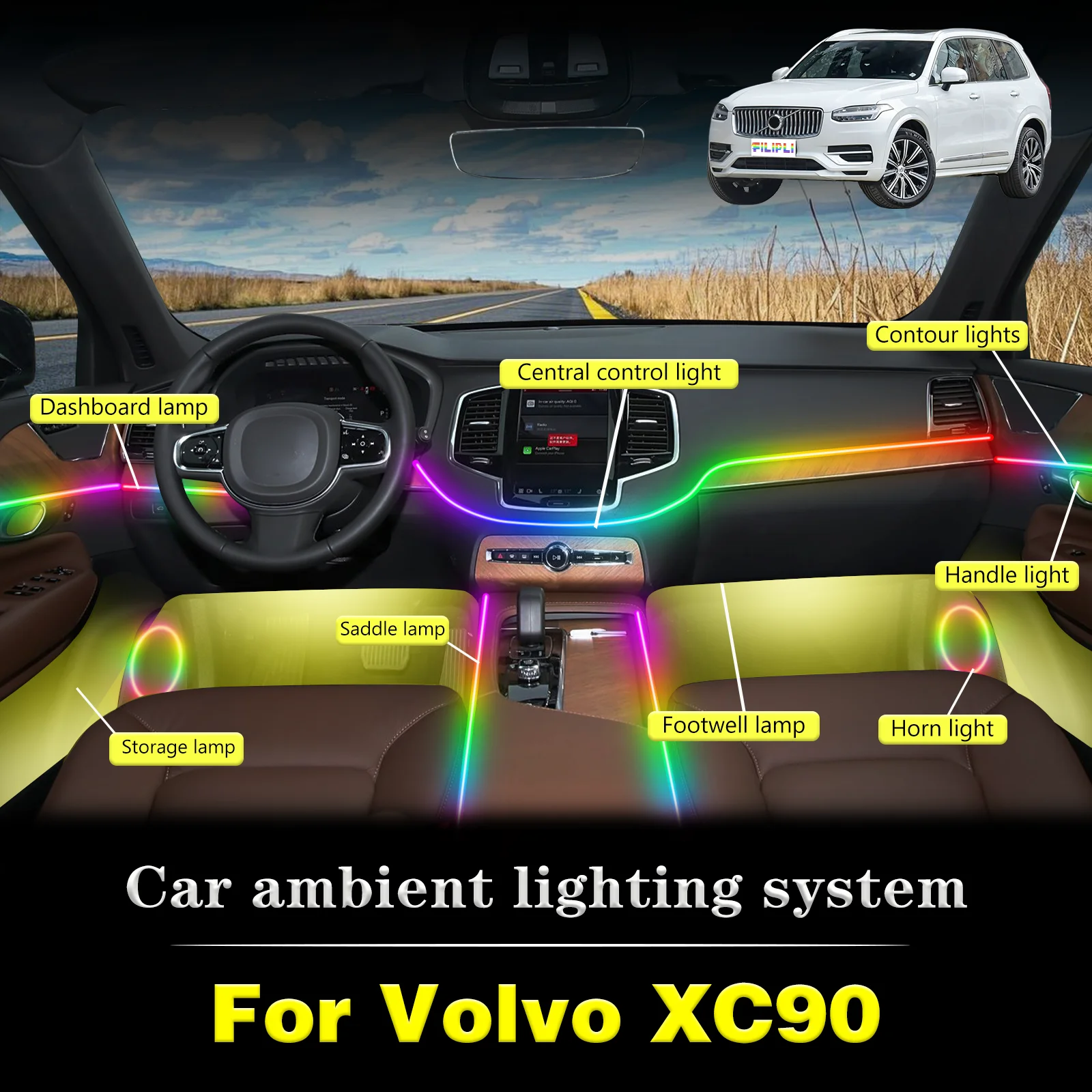 For Volvo XC90 Car Interior Decorative Ambient Light RGB 64-Color LED Smart Remote Control Energy Saving Efficient Set
For Volvo XC90 Car Interior Decorative Ambient Light RGB 64-Color LED Smart Remote Control Energy Saving Efficient Set