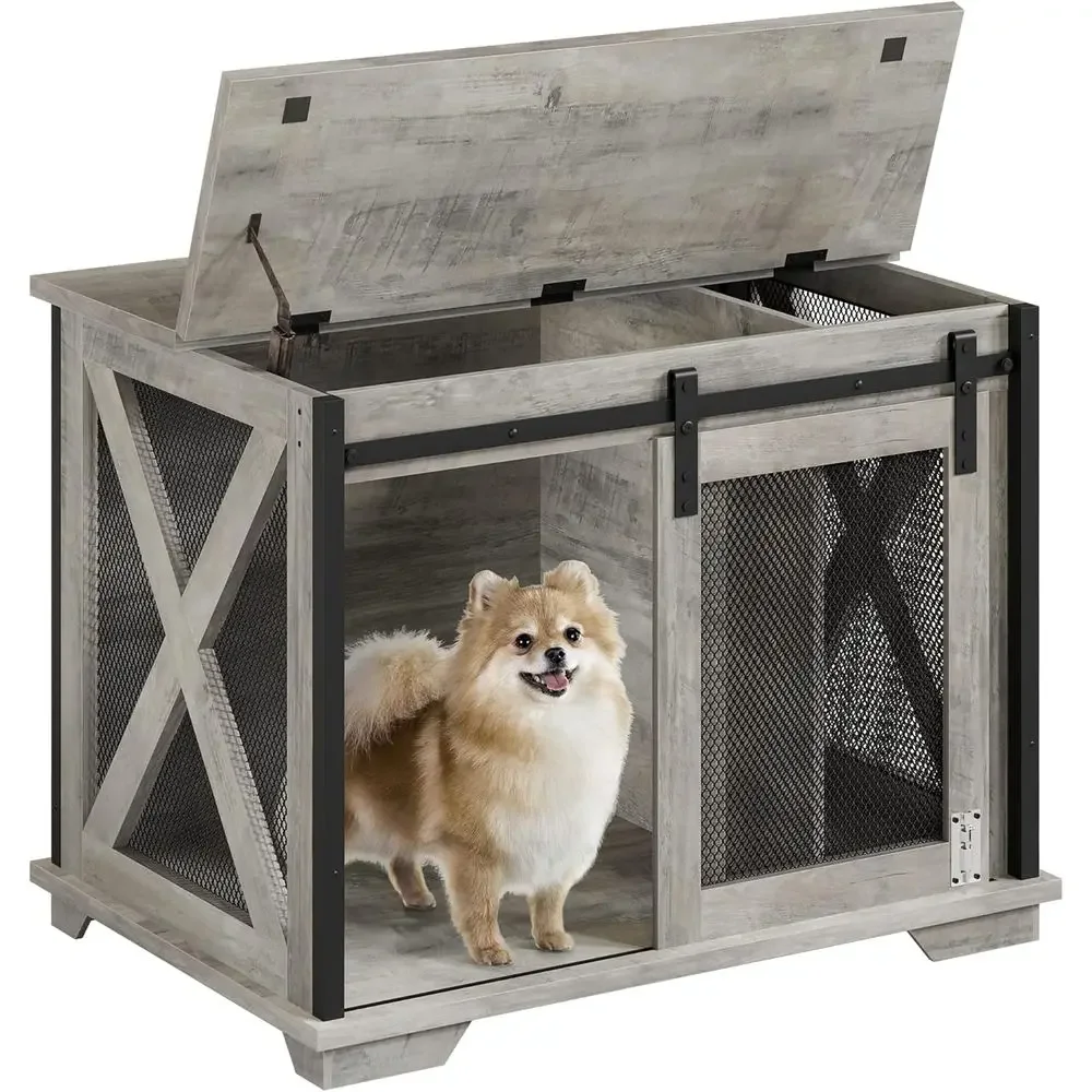 36 Sliding Wooden Dog Crate with Removable Divider, End Table Design, Grey
36 Sliding Wooden Dog Crate with Removable Divider, End Table Design, Grey