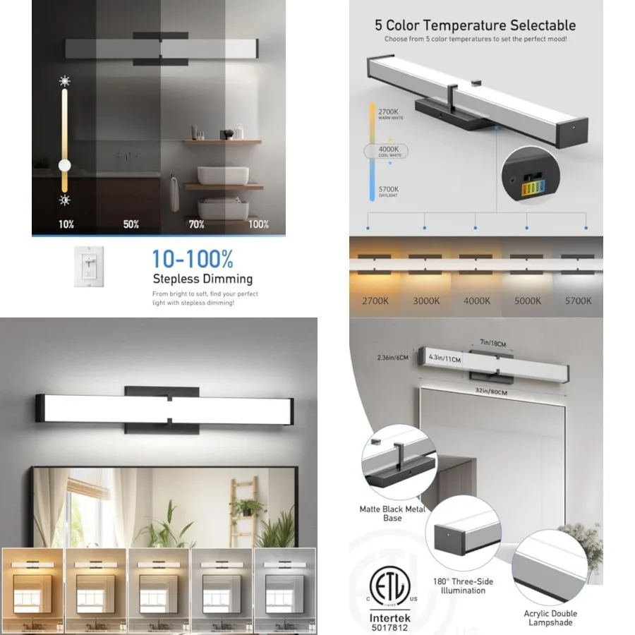 Modern Bathroom Light Fixtures Over Mirror, 32 Inch Dimmable Vanity Lights for Bathroom, 36W 3200 Lumen 5CCT LED Vanity Light B
Modern Bathroom Light Fixtures Over Mirror, 32 Inch Dimmable Vanity Lights for Bathroom, 36W 3200 Lumen 5CCT LED Vanity Light B