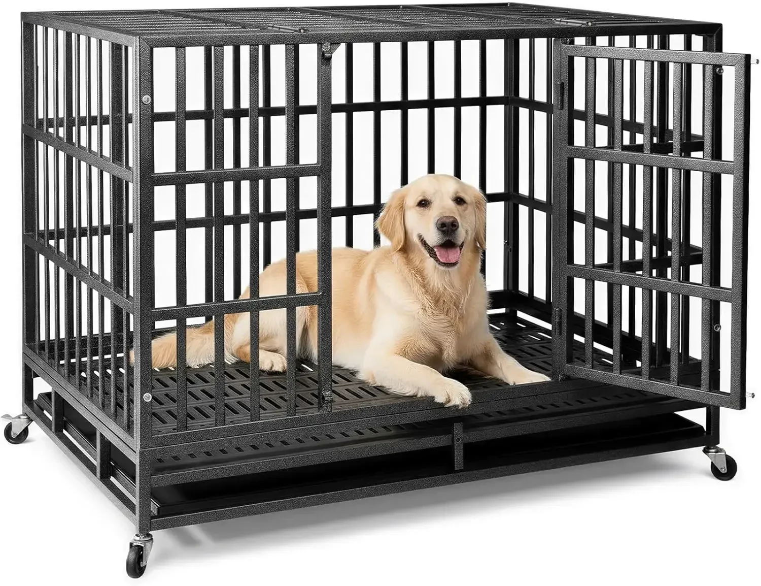 48 Inch Heavy Duty Indestructible Dog Crate, XL Steel Escape-Proof Kennel for Large Dogs, Double Door Design with 4 Locking Whee
48 Inch Heavy Duty Indestructible Dog Crate, XL Steel Escape-Proof Kennel for Large Dogs, Double Door Design with 4 Locking Whee