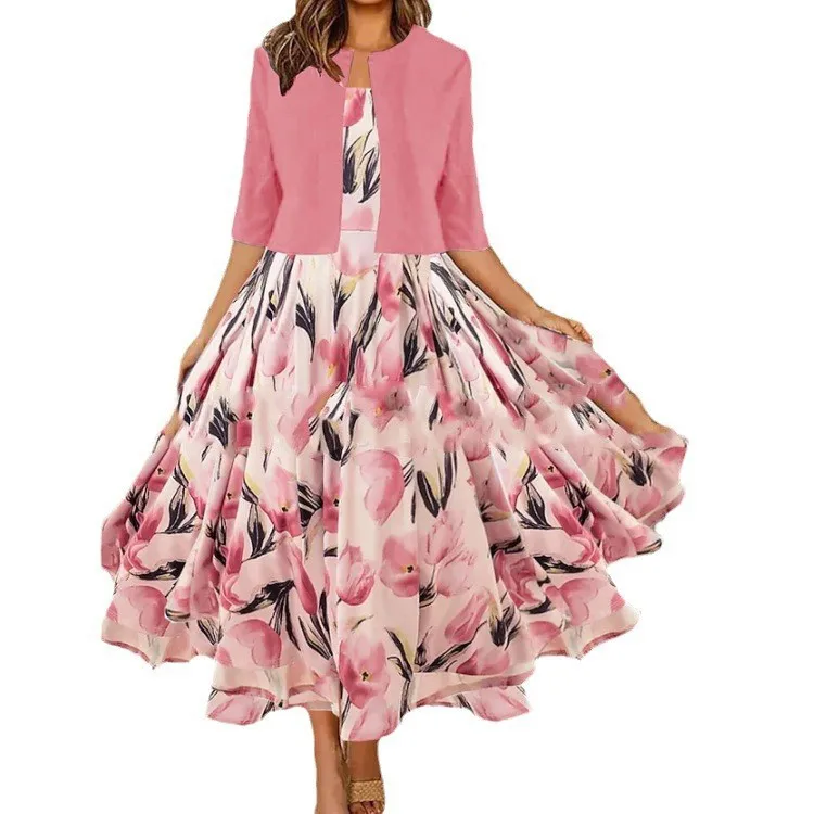 Elegant Women's Sets Midi Dress Two Piece Set Floral Print A Line Skirt Open Front Jacket Gown Pink Floral Cap Sleeve Women's
Elegant Women's Sets Midi Dress Two Piece Set Floral Print A Line Skirt Open Front Jacket Gown Pink Floral Cap Sleeve Women's