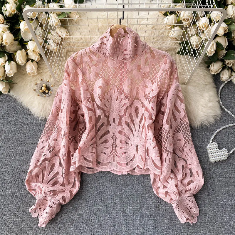 Spring Summer Women's Shirt French Retro Solid Color Stand-up Collar Hollow Lantern Sleeve Top New Slim Long sleeve Shirts HH565
Spring Summer Women's Shirt French Retro Solid Color Stand-up Collar Hollow Lantern Sleeve Top New Slim Long sleeve Shirts HH565