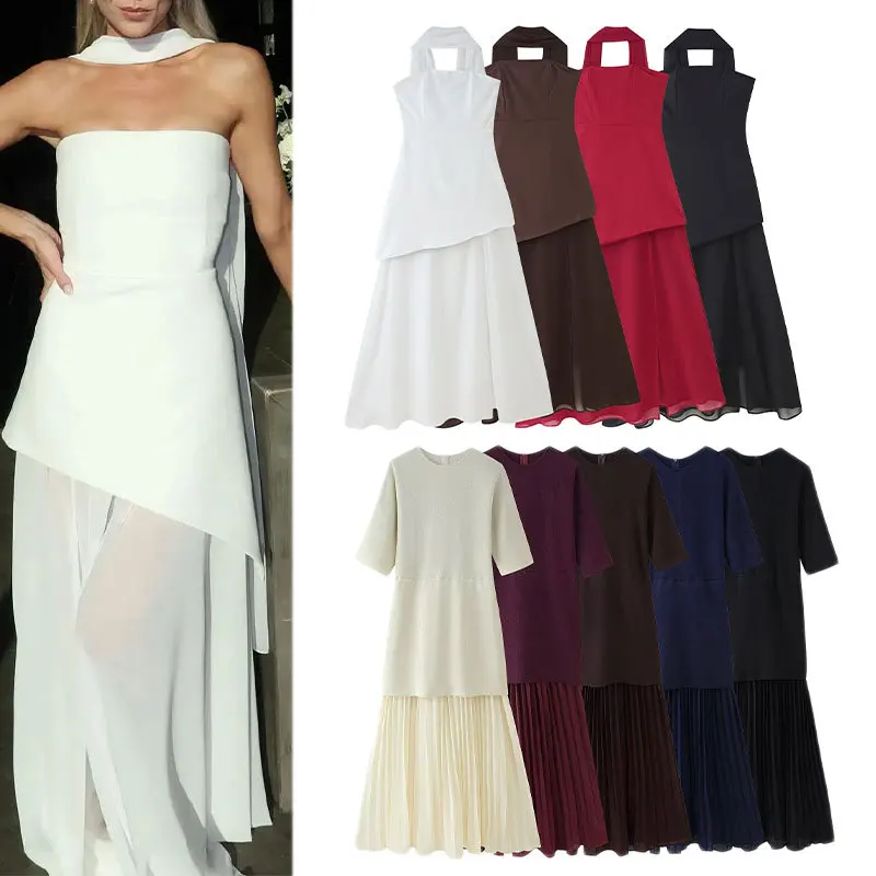 European Style Long Dress 2025 Summer Sleeveless Split Stitching Strapless Slim Fit Midi Dress
European Style Long Dress 2025 Summer Sleeveless Split Stitching Strapless Slim Fit Midi Dress