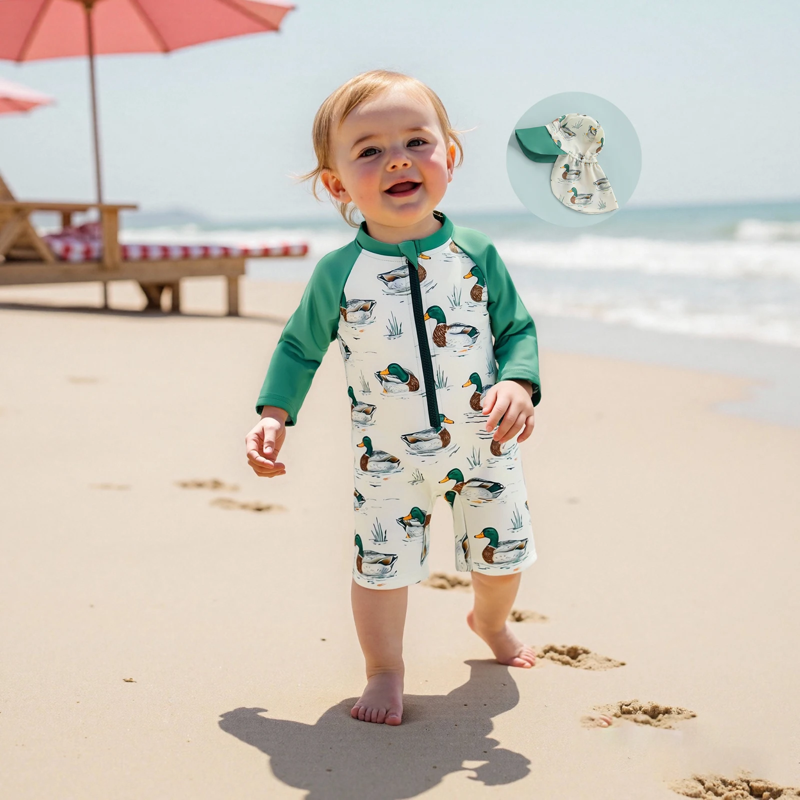 Toddler Boy Rash Guard Swimsuit with Hat 2 Pcs Set Duck Pattern Zip Up Long Sleeve Crew Neck Baby Boy Swimwears
Toddler Boy Rash Guard Swimsuit with Hat 2 Pcs Set Duck Pattern Zip Up Long Sleeve Crew Neck Baby Boy Swimwears