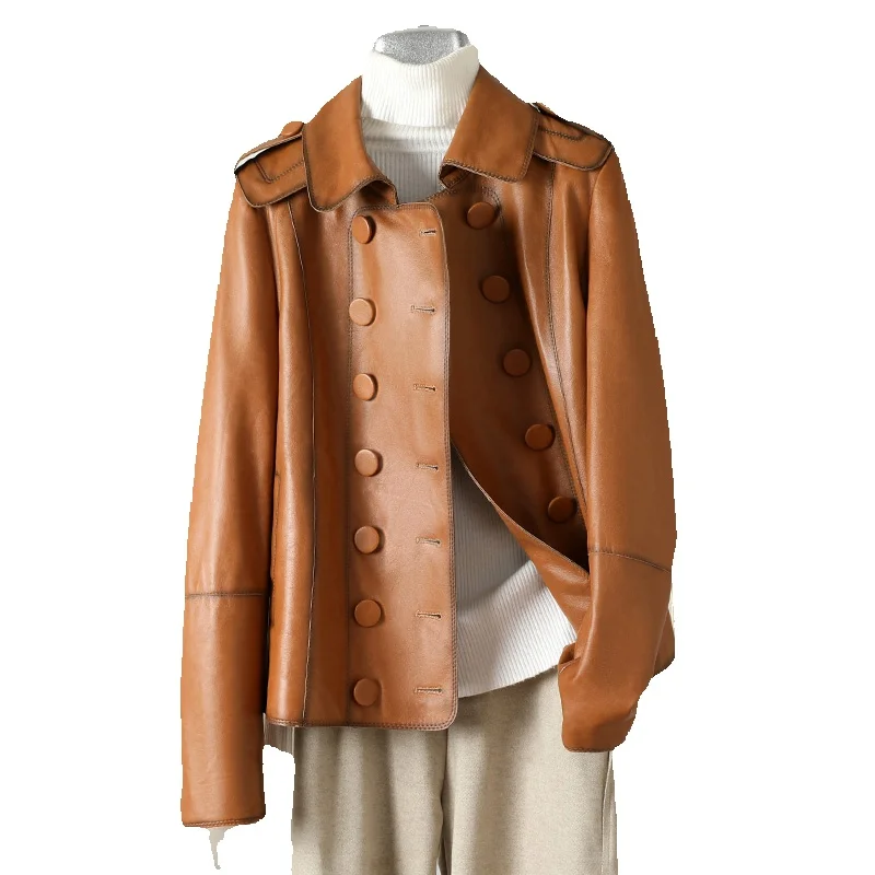 New Year Genuine Leather Sheepskin Jacket For Women's British Style Short Double Breasted Motorcycle Leather Jacket
New Year Genuine Leather Sheepskin Jacket For Women's British Style Short Double Breasted Motorcycle Leather Jacket