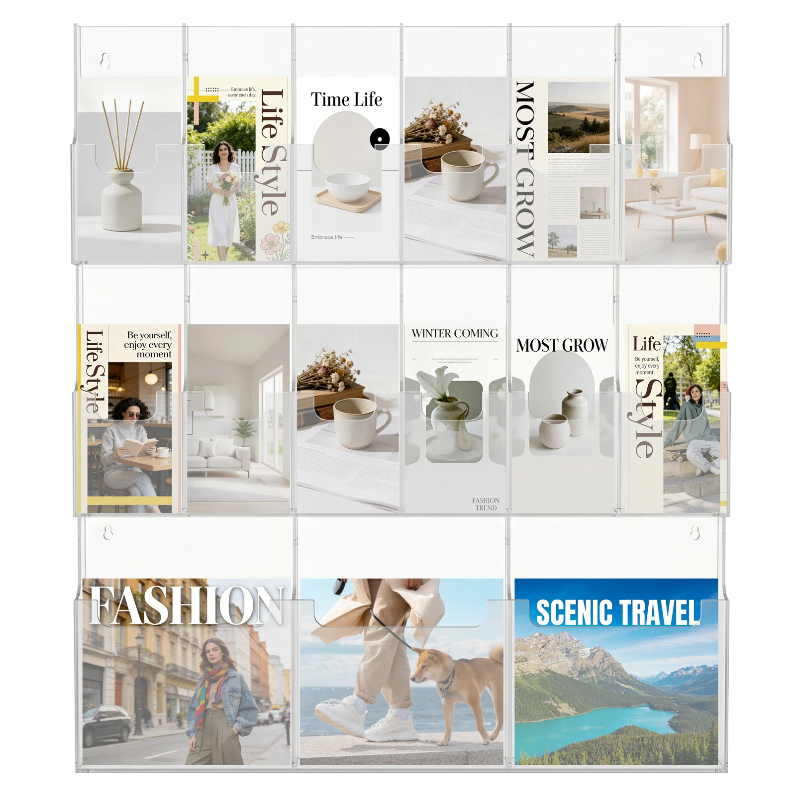 18/15 Pockets Acrylic Wall Pocket Organizer 6/3 Magazine Pockets 12 Pamphlet Pockets 10/5inches for Home Office Wall
18/15 Pockets Acrylic Wall Pocket Organizer 6/3 Magazine Pockets 12 Pamphlet Pockets 10/5inches for Home Office Wall