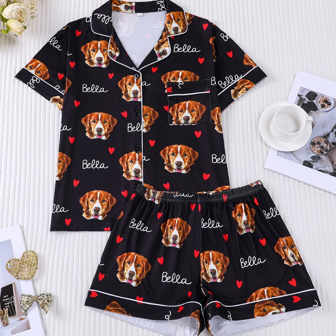 Black Women Pajama Set Animal Themed with Dog Print Lapel Shorts-sleeved and Shorts Pants Home Wear Gifts
Black Women Pajama Set Animal Themed with Dog Print Lapel Shorts-sleeved and Shorts Pants Home Wear Gifts