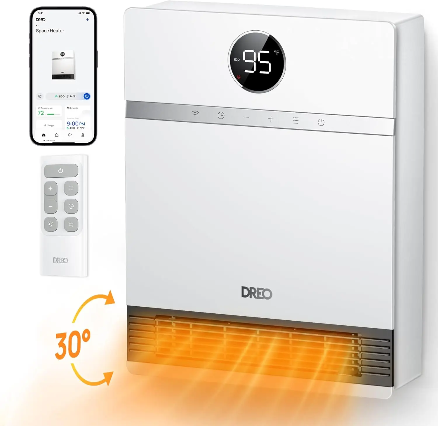 Smart Wall Heater, IP24 Electric PTC Space Heater for Indoor Use, 30° Oscillation, Adjustable Thermostat, Remote Control, 2025
Smart Wall Heater, IP24 Electric PTC Space Heater for Indoor Use, 30° Oscillation, Adjustable Thermostat, Remote Control, 2025