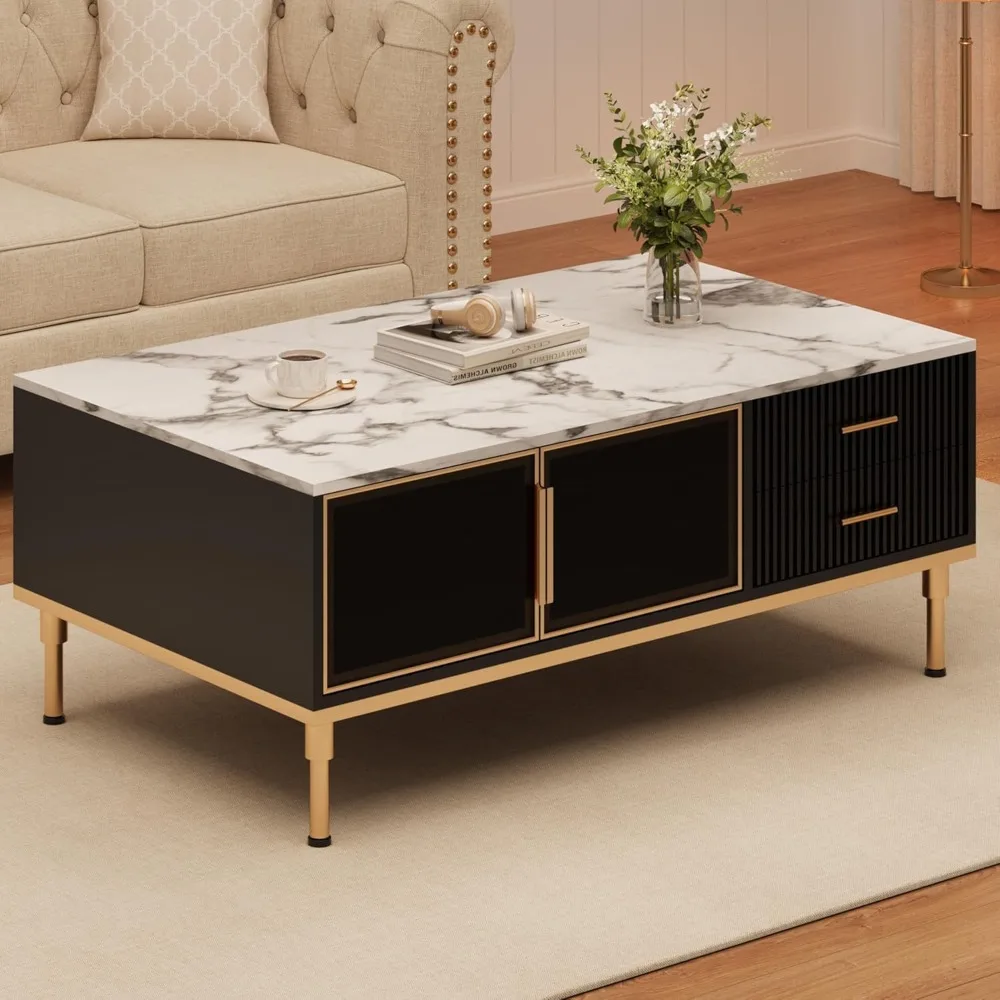 Coffee Table, Modern Coffee Table for Living Room with 4 Drawers, Glass-Front Cabinets, Faux Marble Fluted Panel Design, Stylish
Coffee Table, Modern Coffee Table for Living Room with 4 Drawers, Glass-Front Cabinets, Faux Marble Fluted Panel Design, Stylish