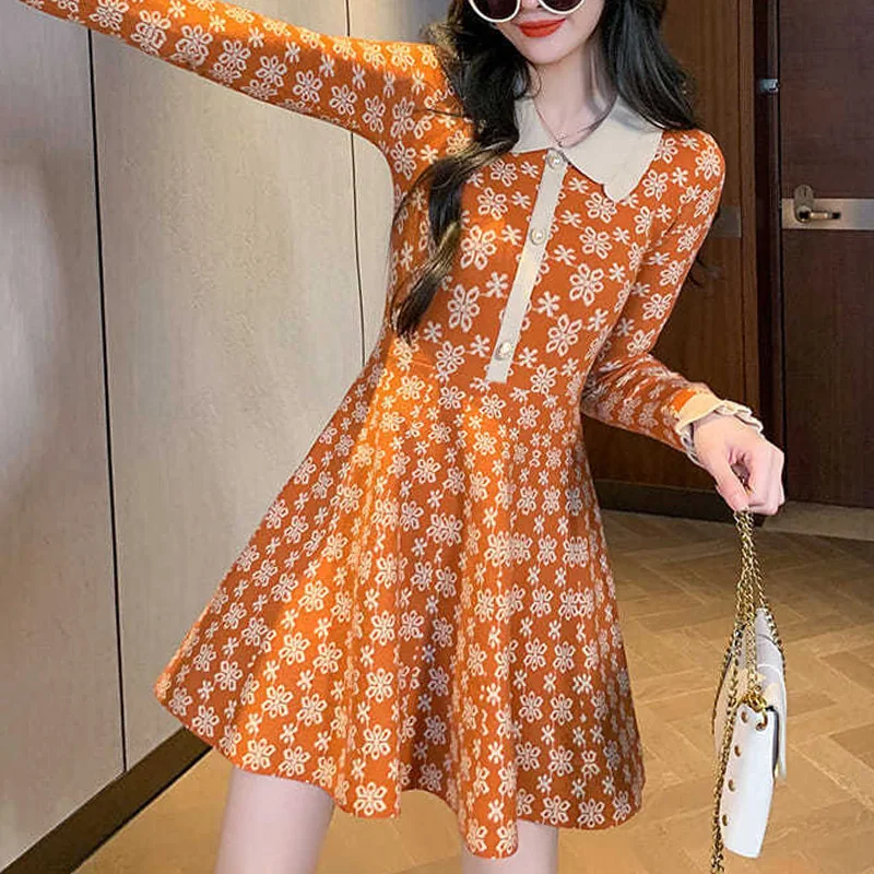 Women's Clothing Simplicity Elegant Korean Slim Casual Printing Turn-down Collar Long Sleeve Buttons Patchwork Knitting Dresses
Women's Clothing Simplicity Elegant Korean Slim Casual Printing Turn-down Collar Long Sleeve Buttons Patchwork Knitting Dresses
