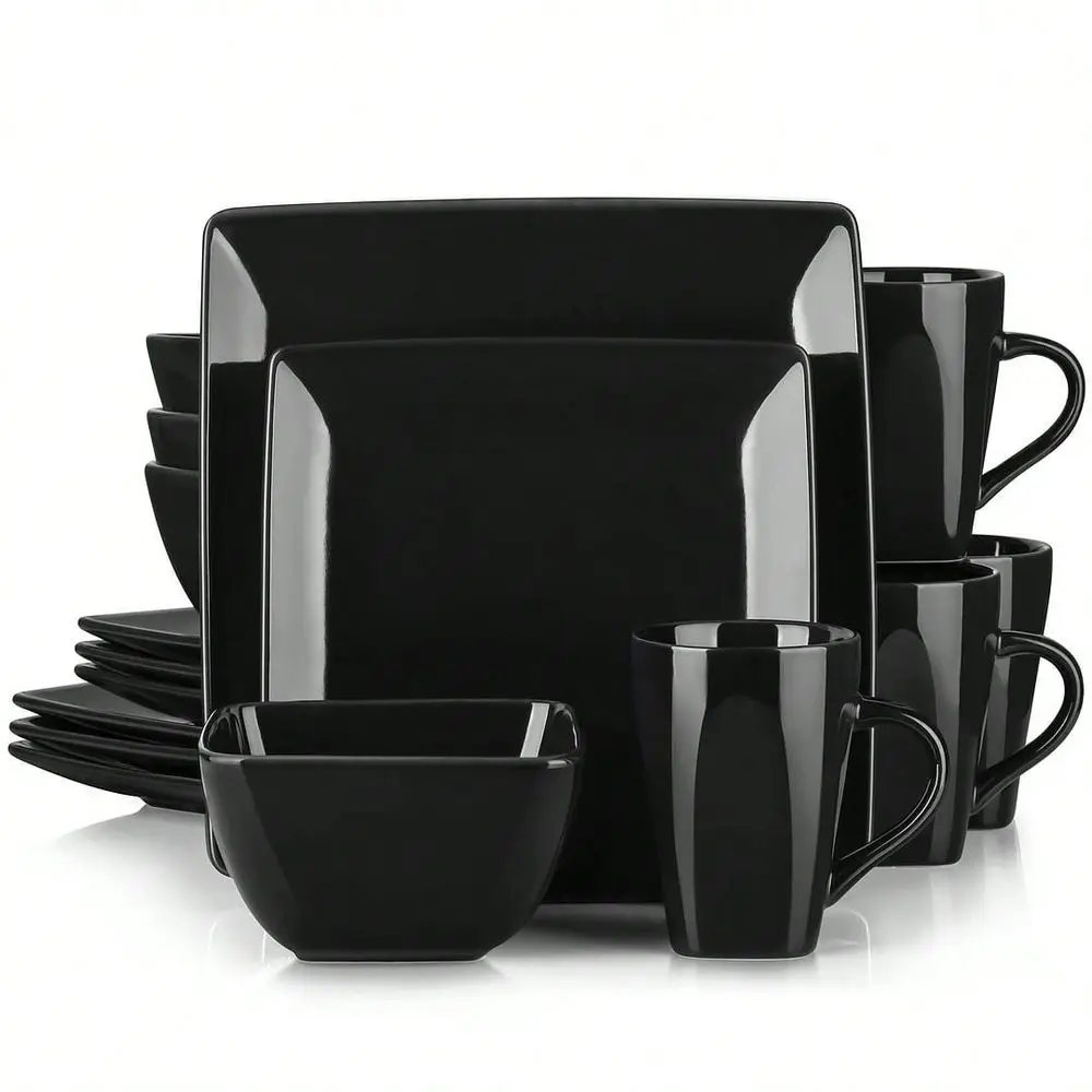 16 Pieces Stoneware Dinnerware Set, Black Dinner Set, Service For 4
16 Pieces Stoneware Dinnerware Set, Black Dinner Set, Service For 4