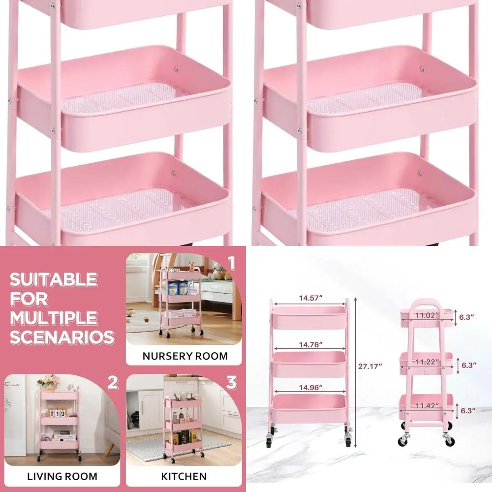Портативная трехъярусная розовая металлическая тележка-органайзер для макияжа с колесами
Портативная трехъярусная розовая металлическая тележка-органайзер для макияжа с колесами